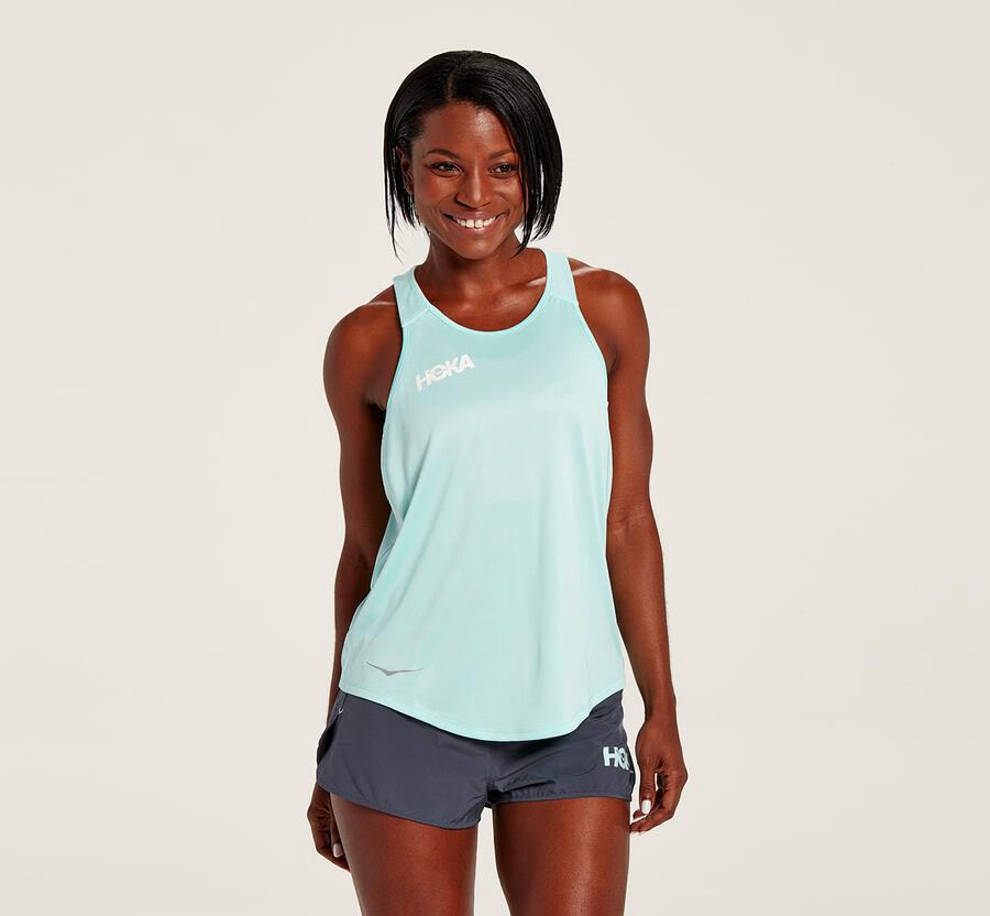 Top Hoka One One Mujer - Performance Tank - Azules - WIR375026